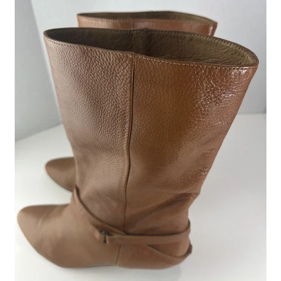 Frye Mid Calf Leather Boots Pull On Harness Strappy Brown Women's 8.5 M 37444 - Picture 12 of 16